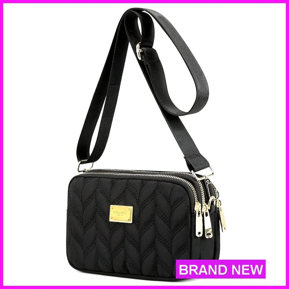 Small Waterproof Nylon Crossbody Bag Adjustable Strap Multi-Compartment